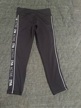 ZYIA Black Leggings with White Side Stripe and Logo